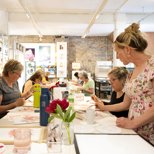 Peony watercolour workshop at PMAC with Crystal Beshara