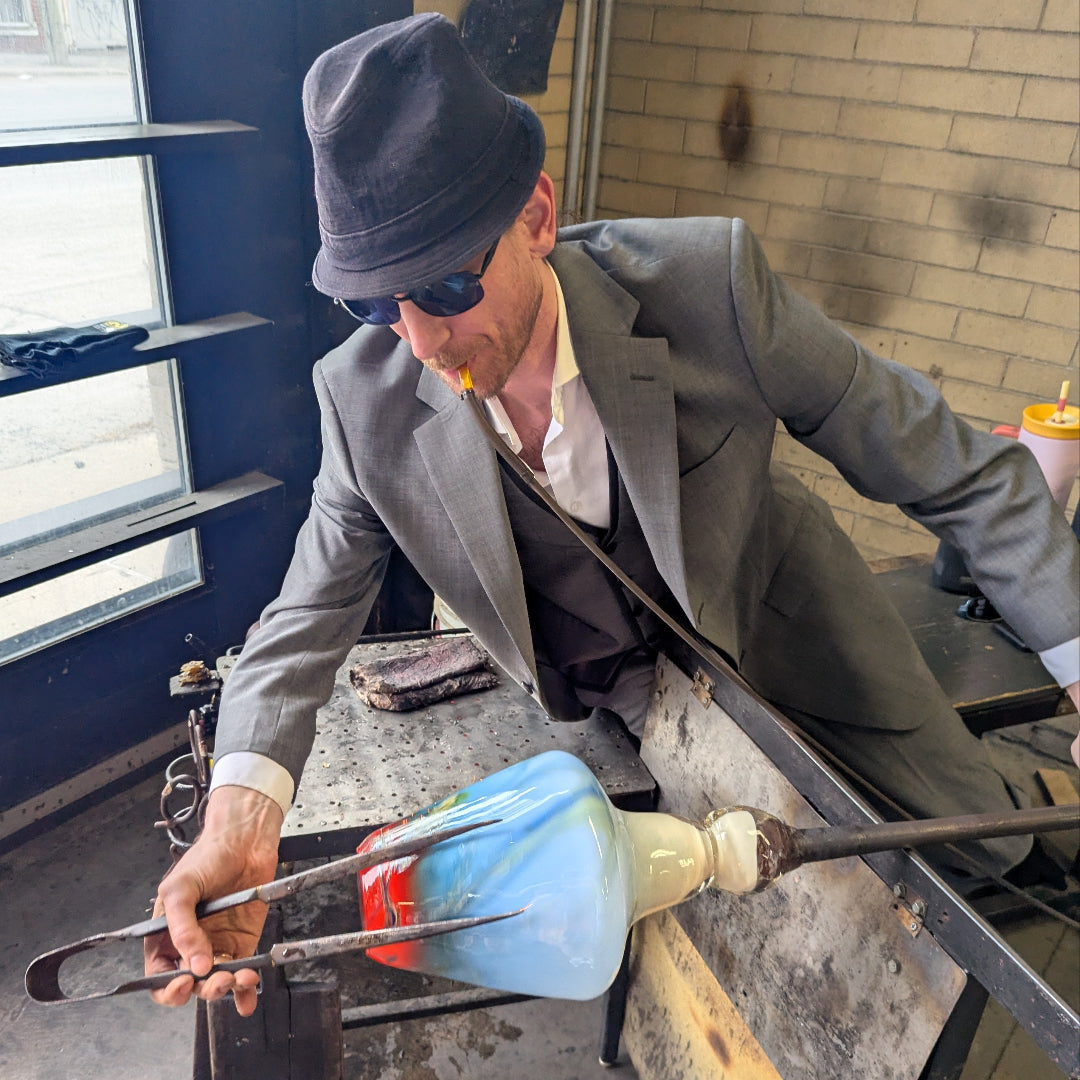Eric Davy in the glass blowing studio